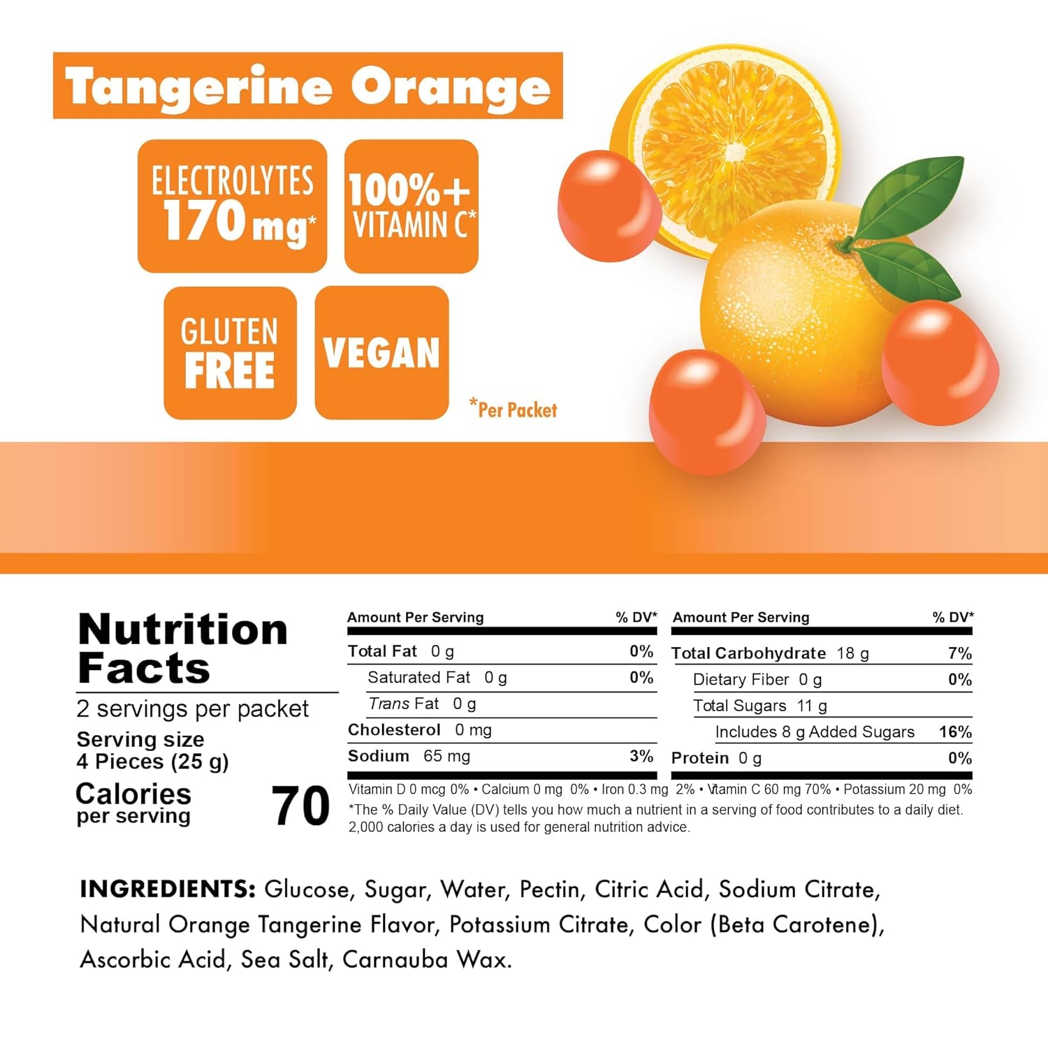 Energy Chews, Dairy-Free, Gluten-Free Ingredients to Provide Quick Energy and Focus, 1 Box of 10 Packets, Tangerine Orange