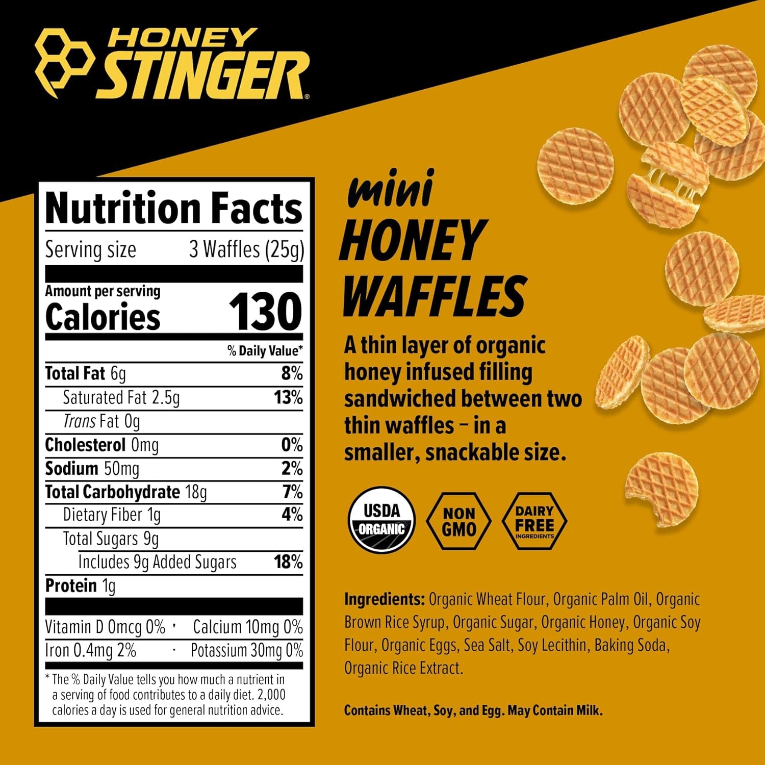 Organic Mini Honey Waffles | Energy Stroopwafel for Exercise, Endurance and Performance | Sports Nutrition for Home & Gym, Pre and Post Workout | 1 Bag, 5.3 Ounce