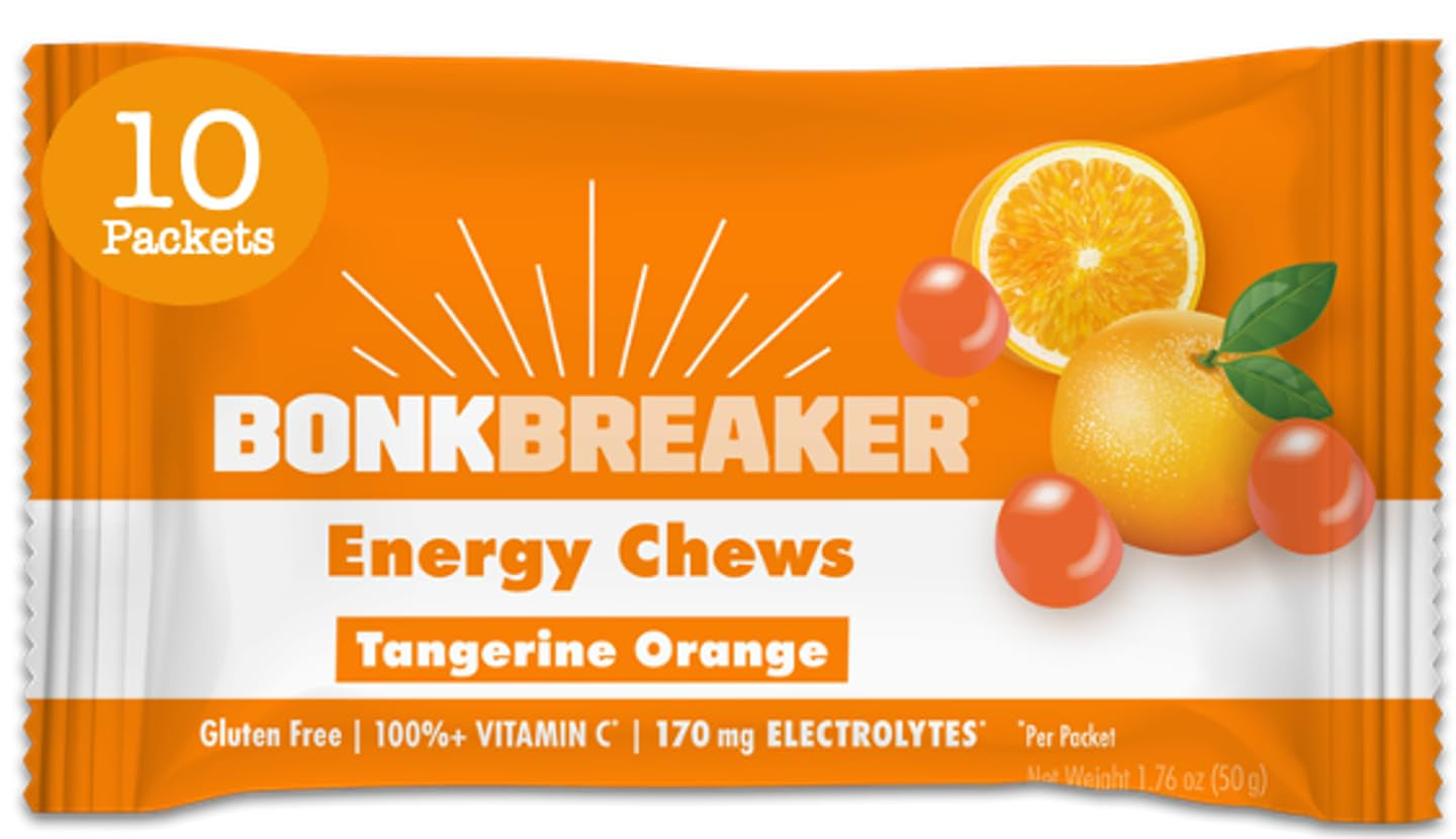 Energy Chews, Dairy-Free, Gluten-Free Ingredients to Provide Quick Energy and Focus, 1 Box of 10 Packets, Tangerine Orange