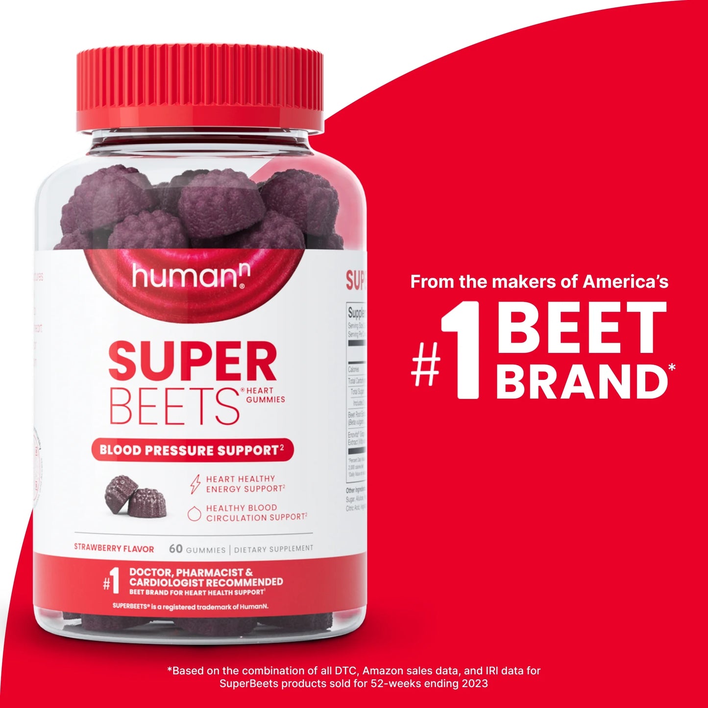 Superbeets by  Heart Gummies, Blood Pressure Support, Strawberry Flavor, 60 Count